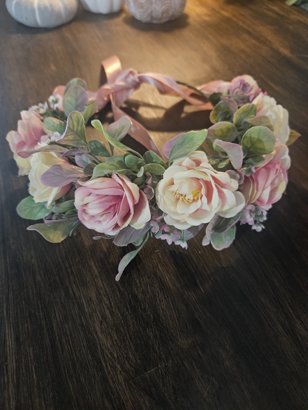 Floral Rose Crown Headband - Pink & Cream
